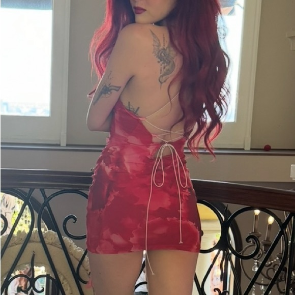 Red Ruffled Mini Dress - Picture 3 of 6